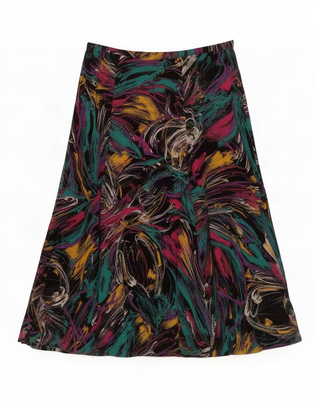 Saia plissada feminina vintage com padrão abstrato IT 46 grande W28 multicolorida
