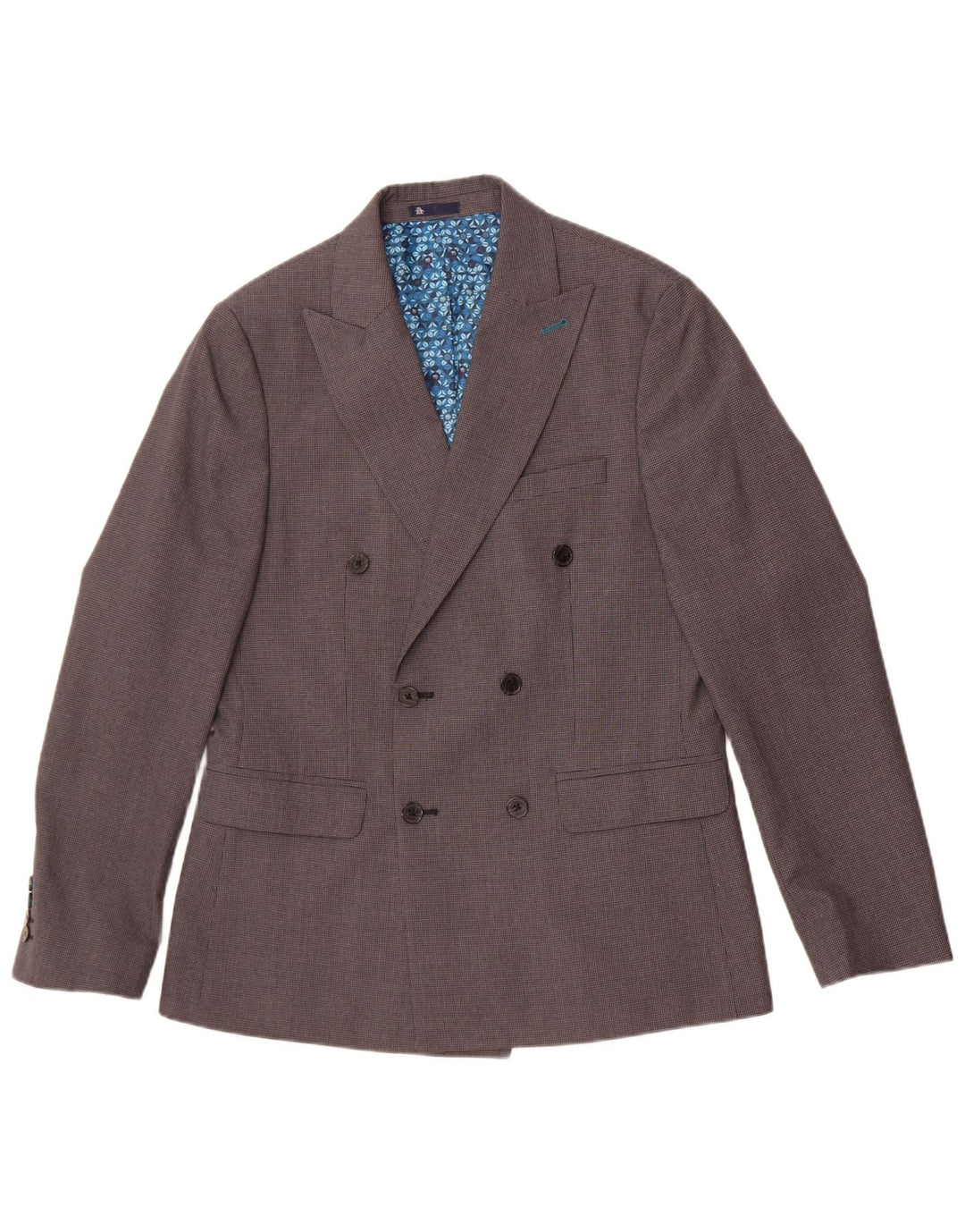 Jaqueta blazer masculina Penguin com peito duplo Reino Unido 40 grande cinza houndstooth