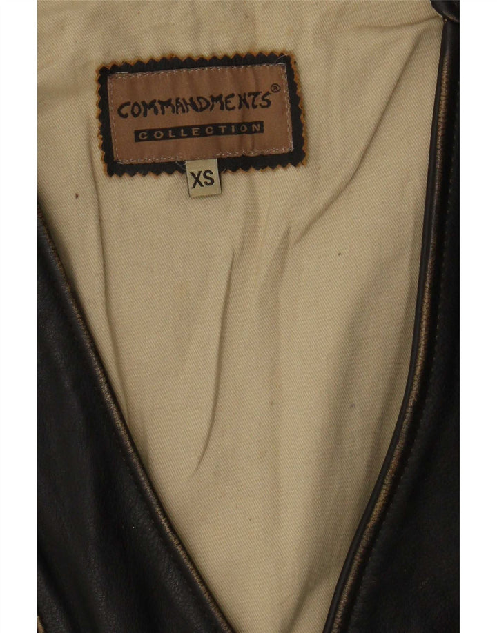Colete de couro masculino vintage XS preto