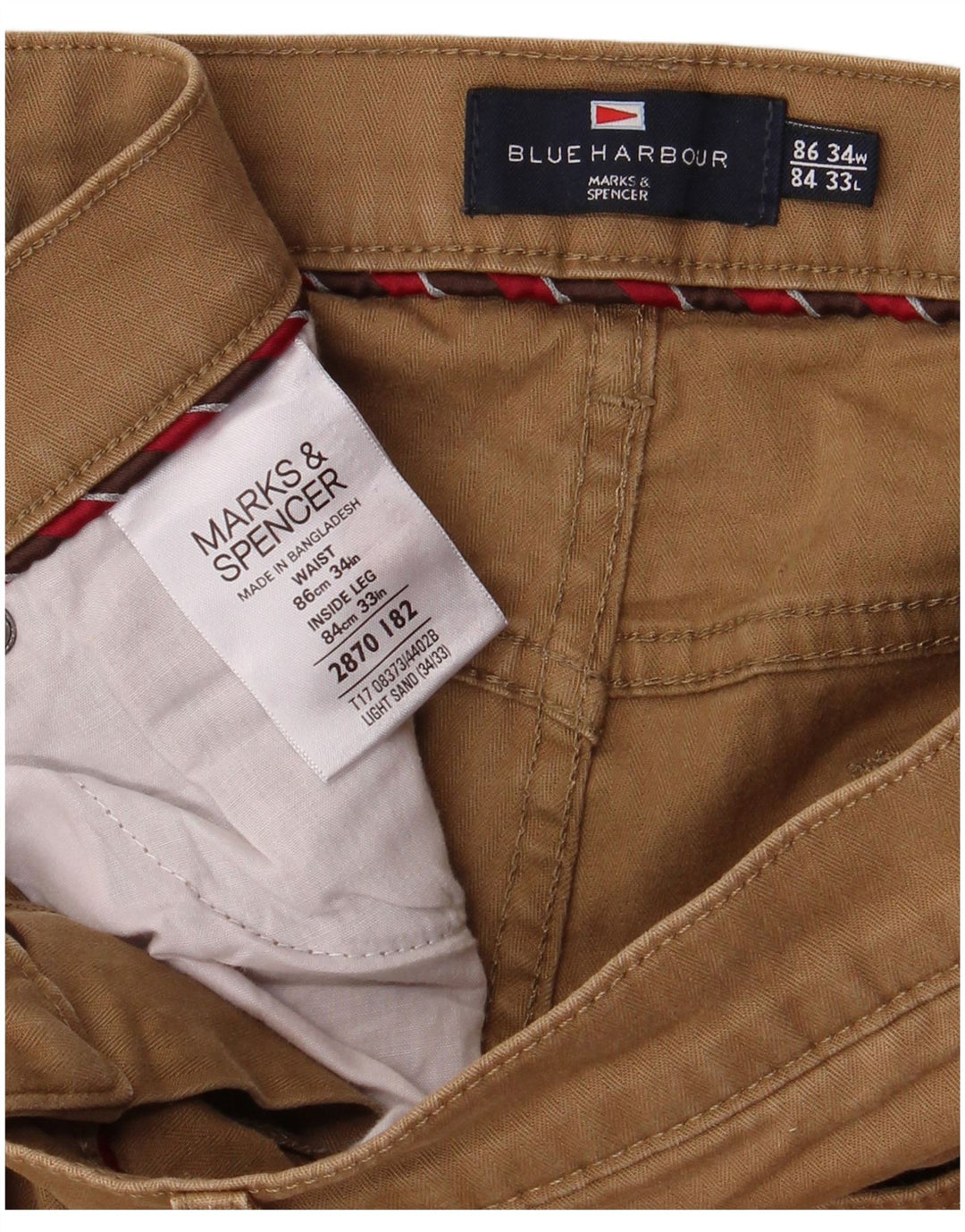 Calça casual masculina MARKS & SPENCER Blue Harbor W34 L33 marrom