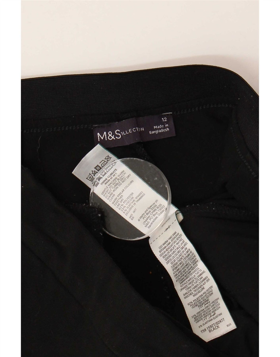 Calça feminina Marks & Spencer Slim Suit Reino Unido 12 Médio W32 L25 Preta