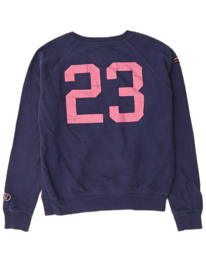 Superdry feminino gráfico oversized moletom jumper UK 14 médio azul marinho