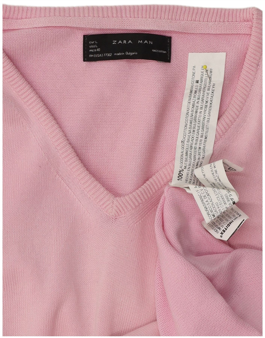 Suéter masculino Zara com decote em V grande algodão rosa