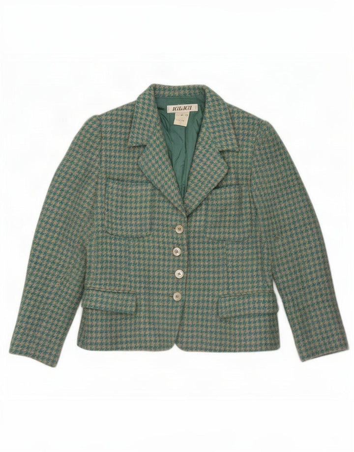 Jaqueta blazer Igi & feminina com 4 botões IT 42 lã houndstooth azul médio