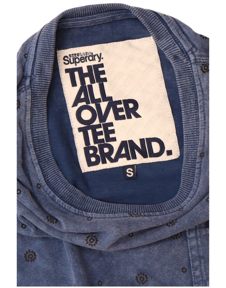 Camiseta masculina Superdry top pequeno algodão manchado azul