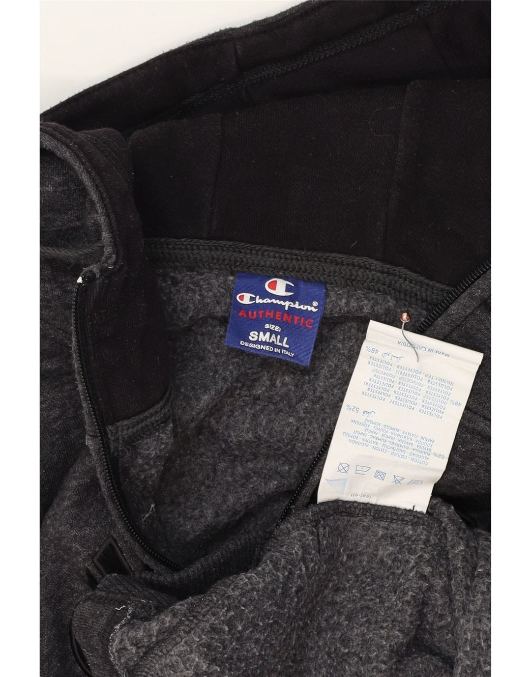 Suéter masculino com capuz e zíper gráfico CHAMPION pequeno algodão manchado cinza