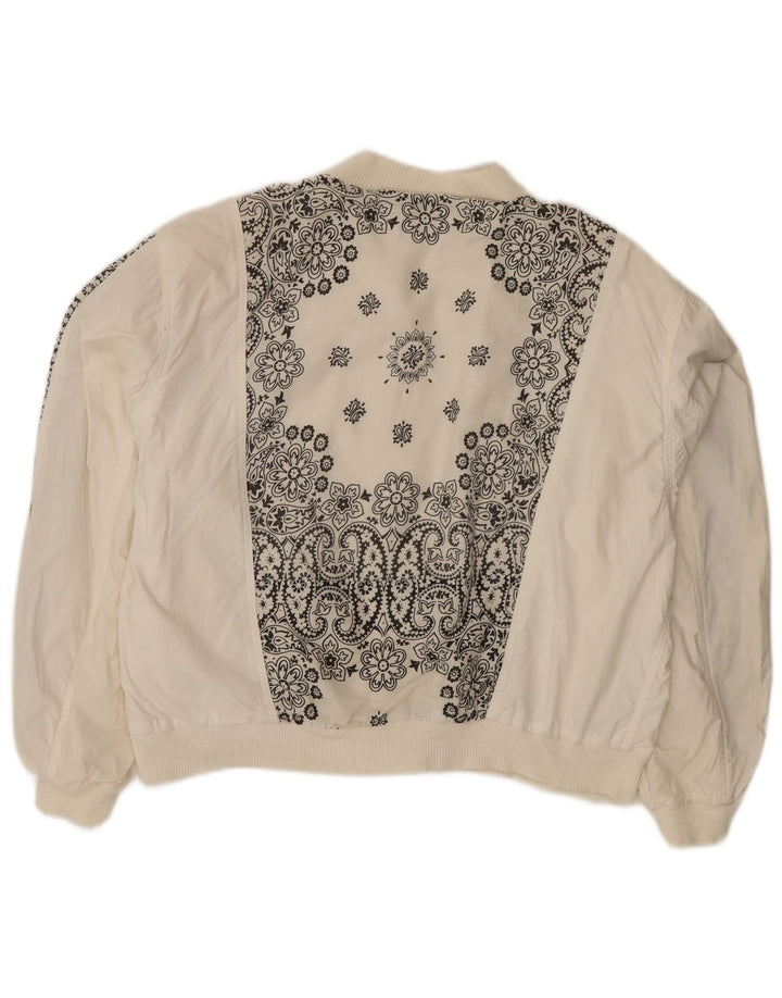 Jaqueta bomber feminina Lily Farouche com estampa gráfica grande EUA 2 XS branco paisley