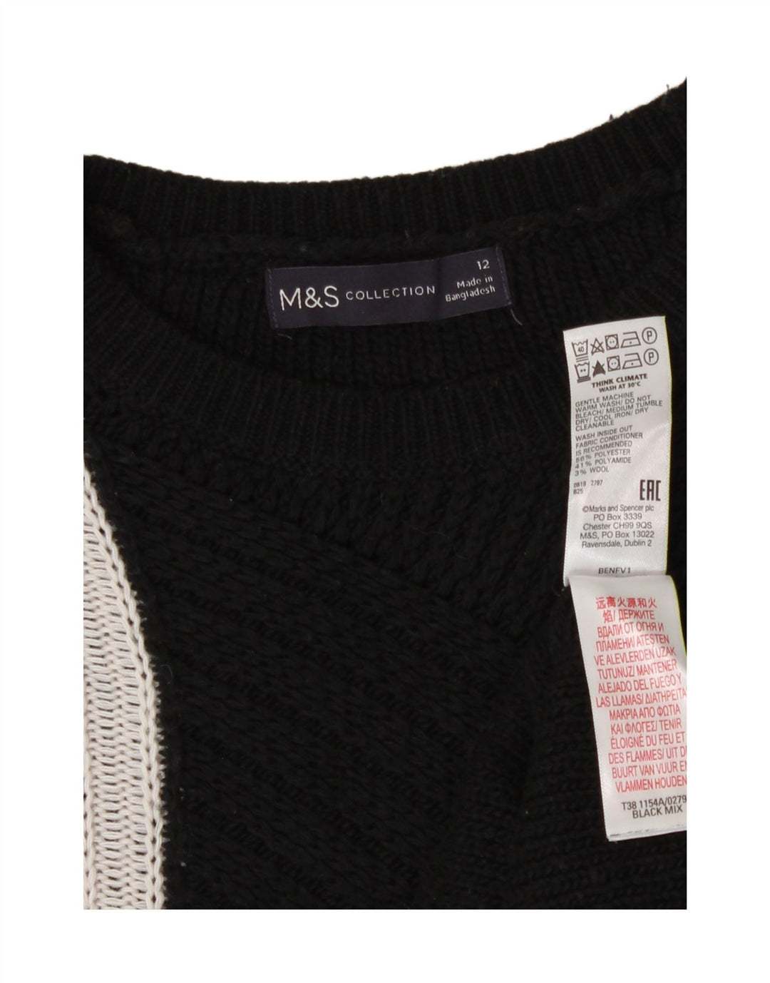 Suéter feminino Marks & Spencer com gola redonda Reino Unido 12 médio preto