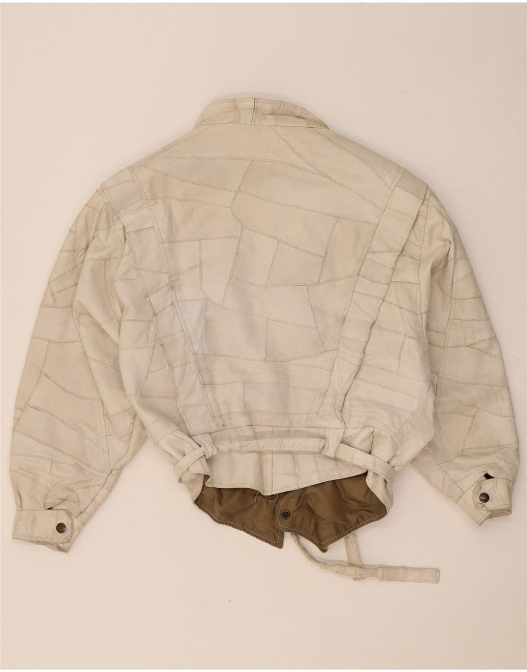 Jaqueta de couro bomber feminina VINTAGE Reino Unido 14 couro branco médio