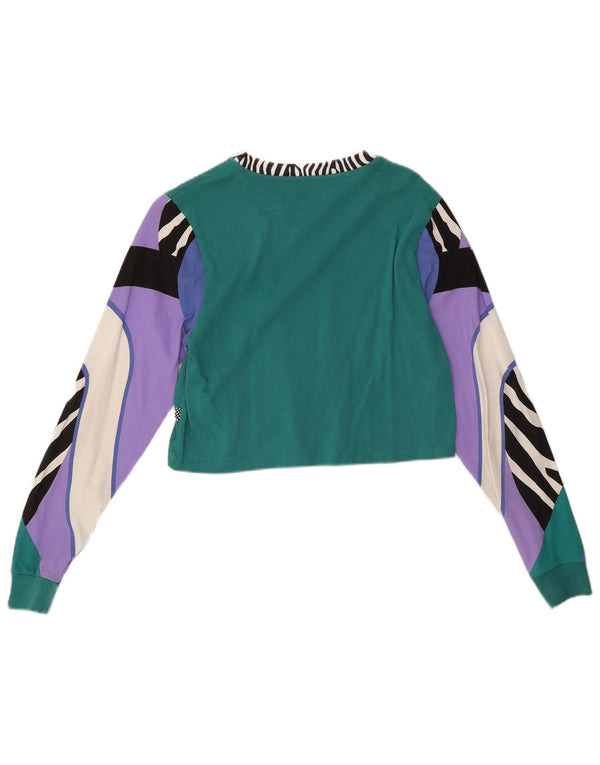 Top cropped feminino Vans manga comprida UK 10 pequeno verde animal estampado algodão