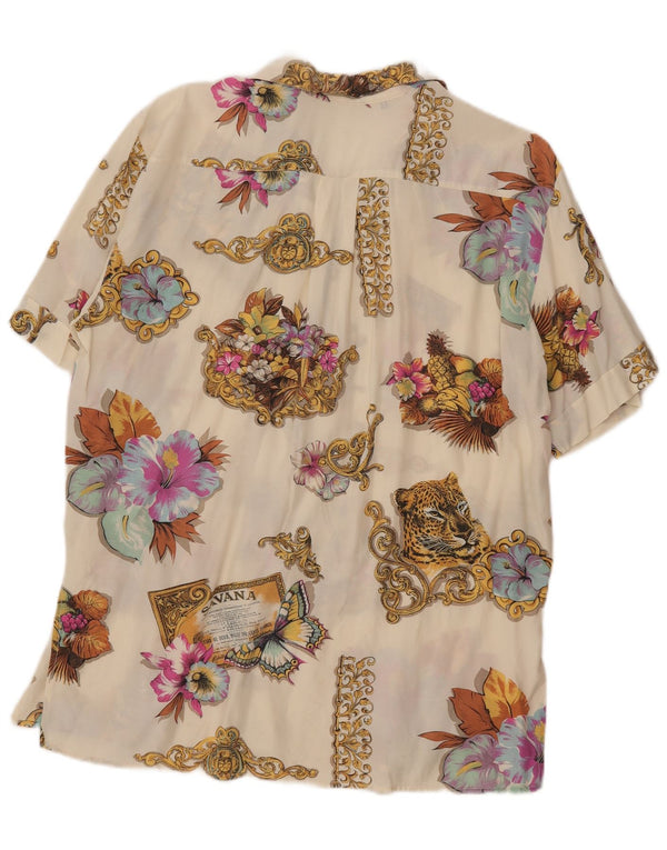 Blusa feminina vintage de manga curta UK 20 2XL floral multicolorida