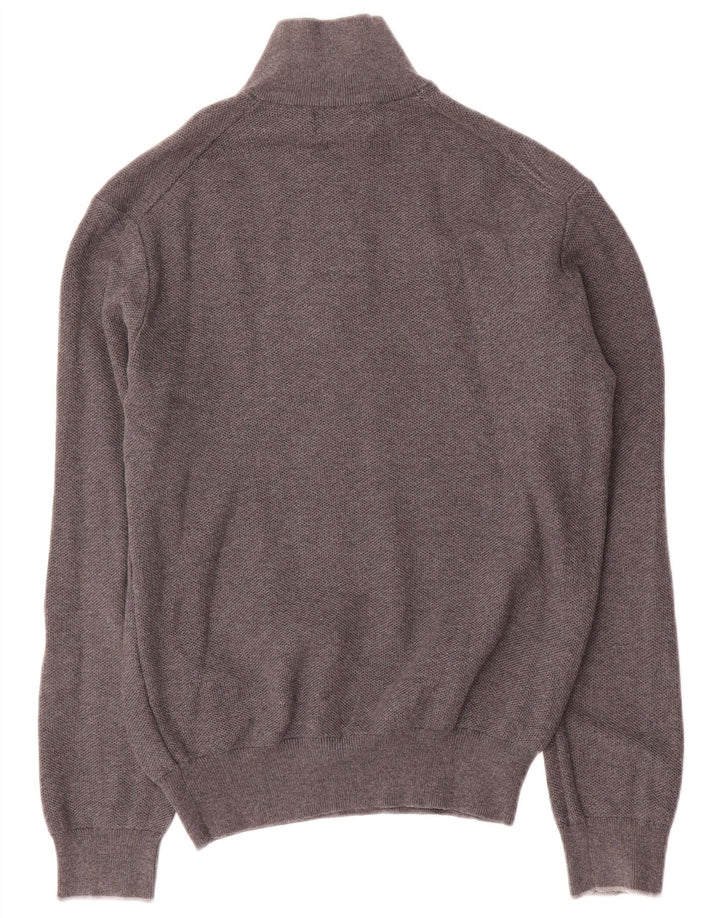 Suéter masculino Polo Ralph Lauren com zíper e gola em algodão cinza médio