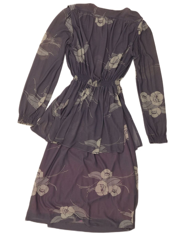 Vestido maxi feminino vintage de manga comprida UE 40 médio roxo floral