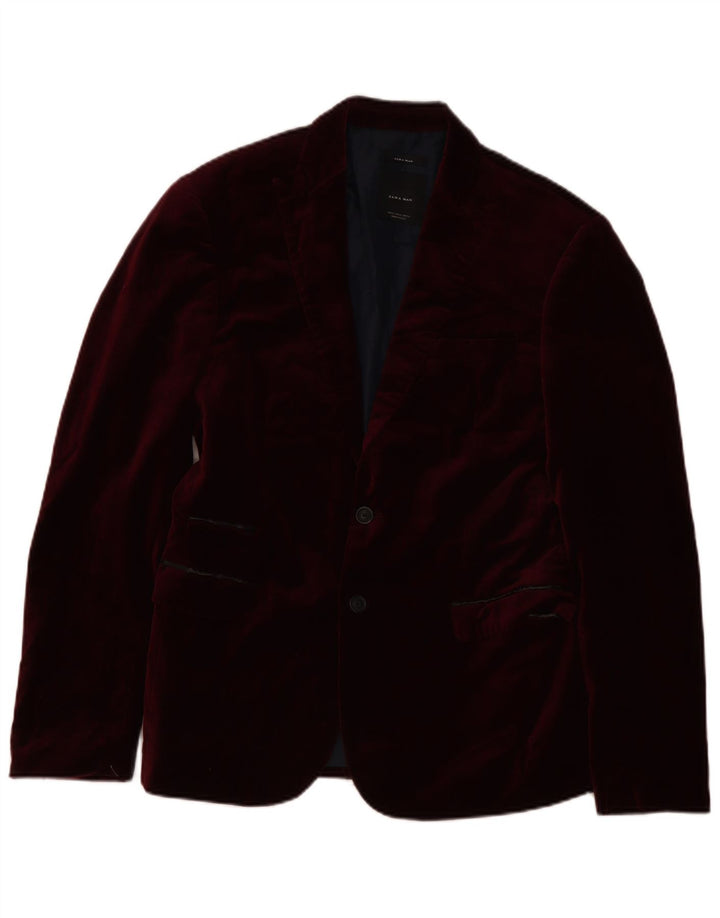 Jaqueta blazer masculina Zara com 2 botões de veludo UE 52 grande Borgonha