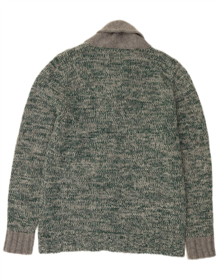 Suéter cardigã masculino Fred Perry grande lã manchada verde