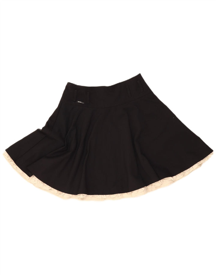 Saia feminina MOSCHINO cintura alta evasê Reino Unido 12 médio W28 preta