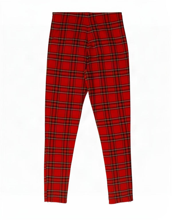 Zara Calça feminina skinny cortada média W28 L27 vermelha xadrez viscose