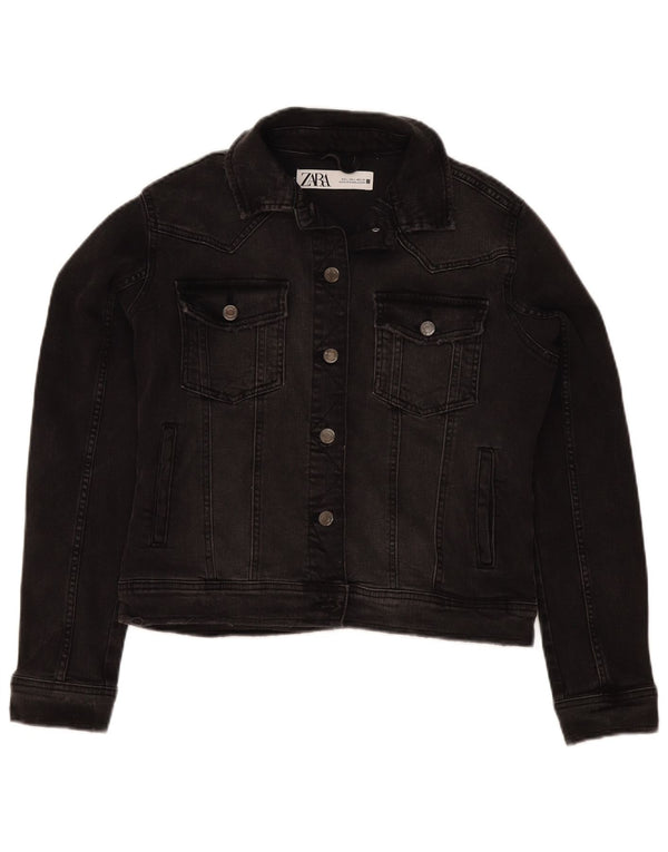 Jaqueta jeans feminina Zara UK 16 grande algodão preto