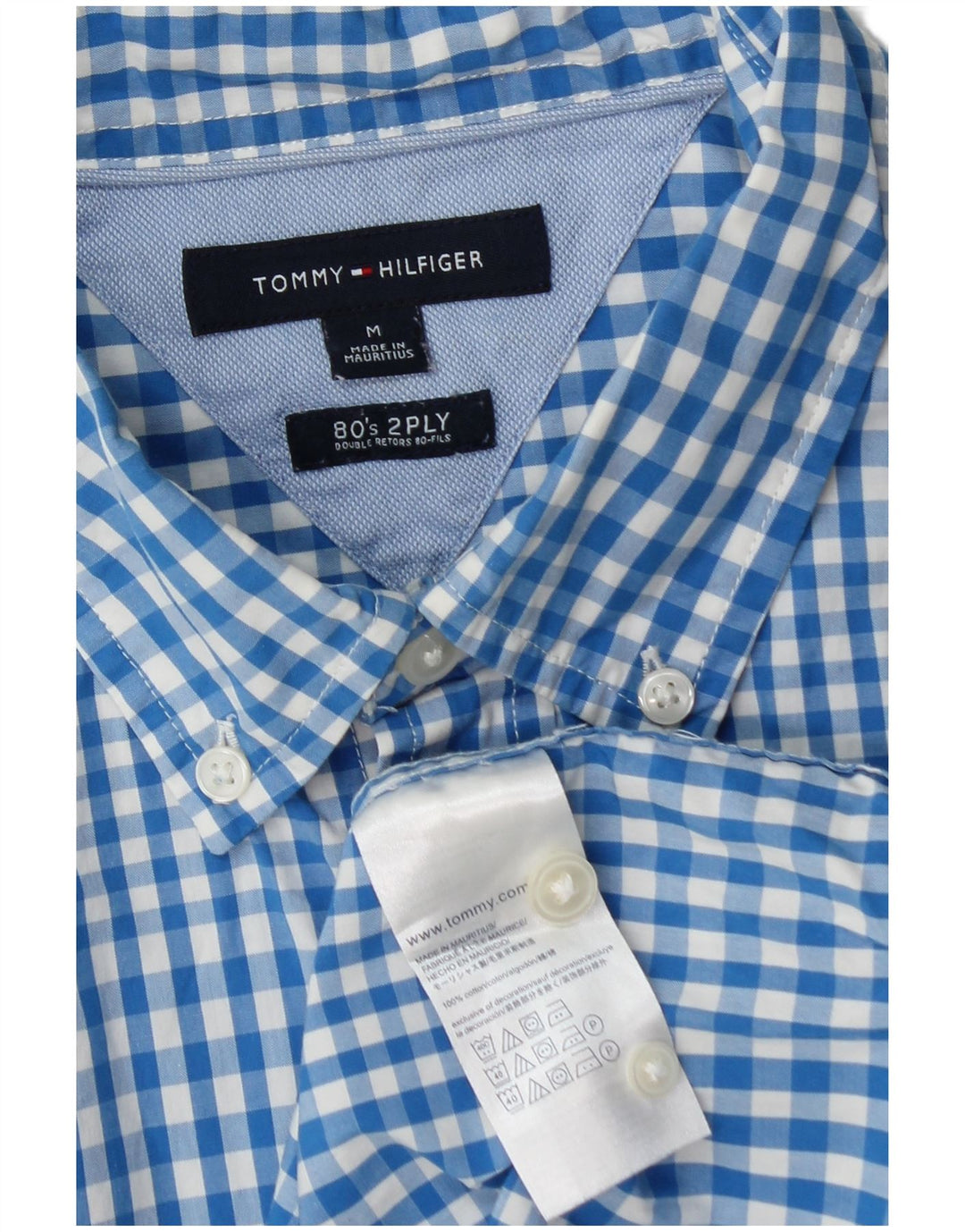 Camisa masculina TOMMY HILFIGER algodão guingão azul médio