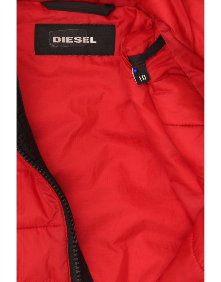 Jaqueta acolchoada com capuz para meninos Diesel 9-10 anos de poliéster Colourblock vermelho