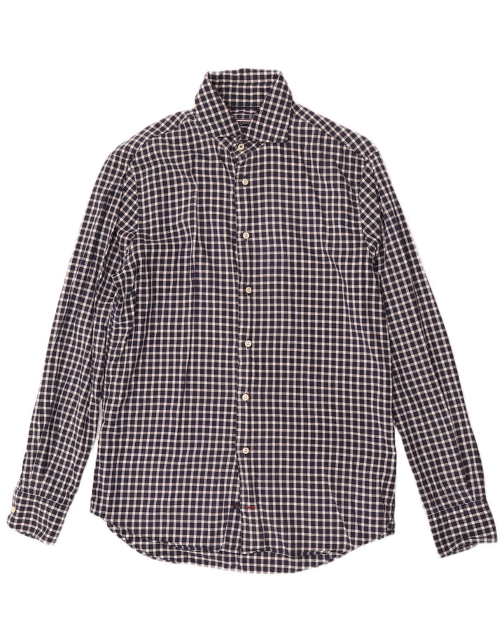 Camisa masculina Tommy Hilfiger tamanho 38 15 médio azul marinho algodão guingão