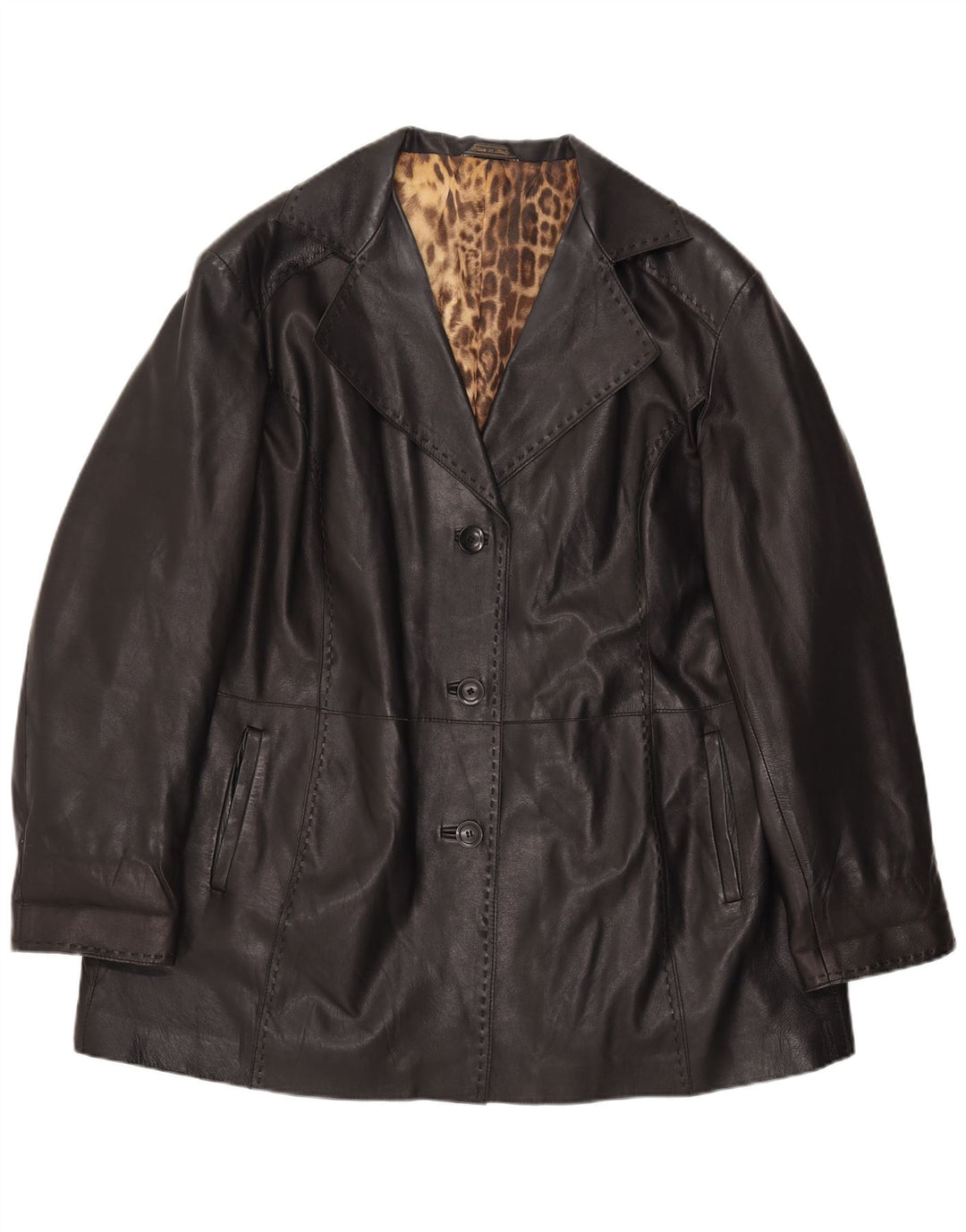 Casaco de couro feminino vintage Reino Unido 16 grande couro preto