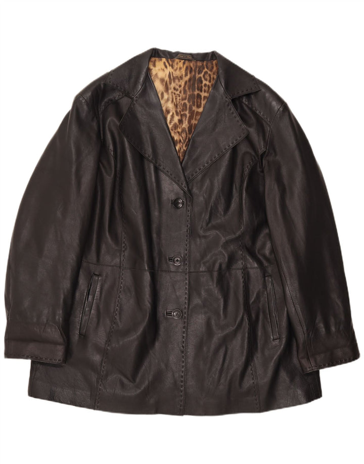 Casaco de couro feminino vintage Reino Unido 16 grande couro preto