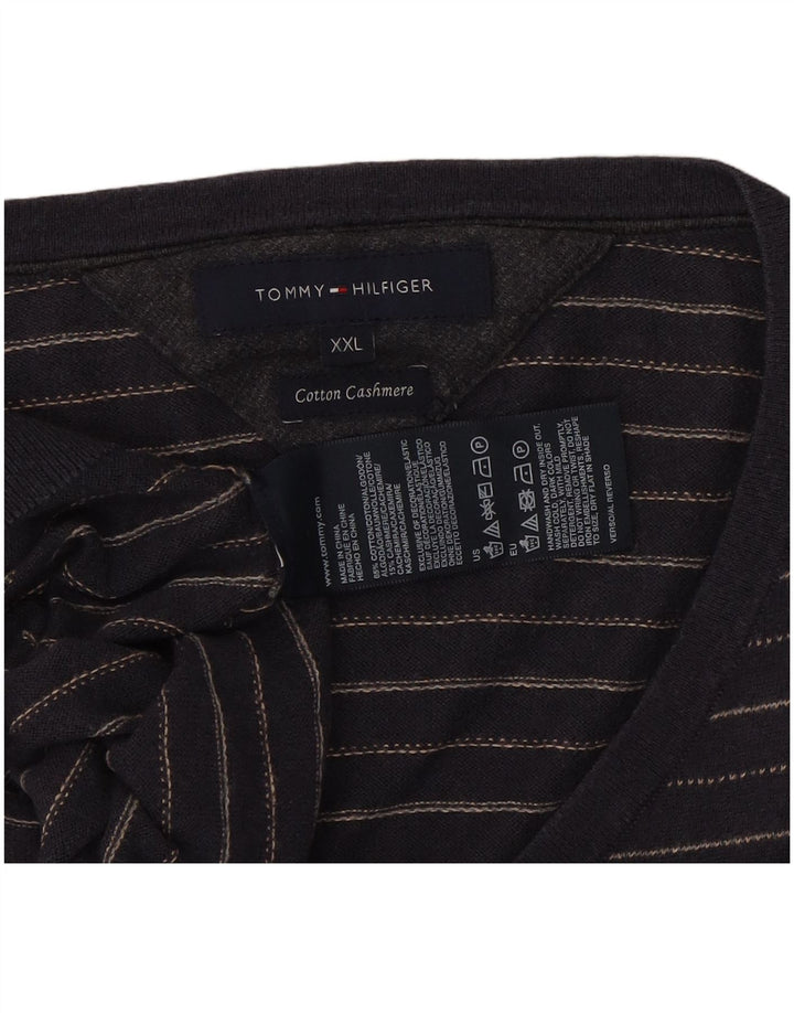 TOMMY HILFIGER Suéter masculino com decote em V 2XL algodão listrado azul marinho