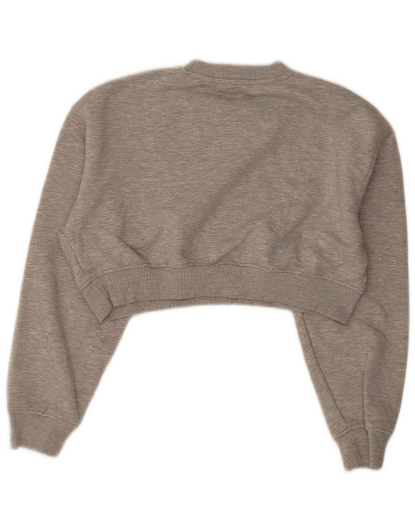 Zara Womens Crop Sweatshirt Jumper UK 14 Poliéster Cinza Médio