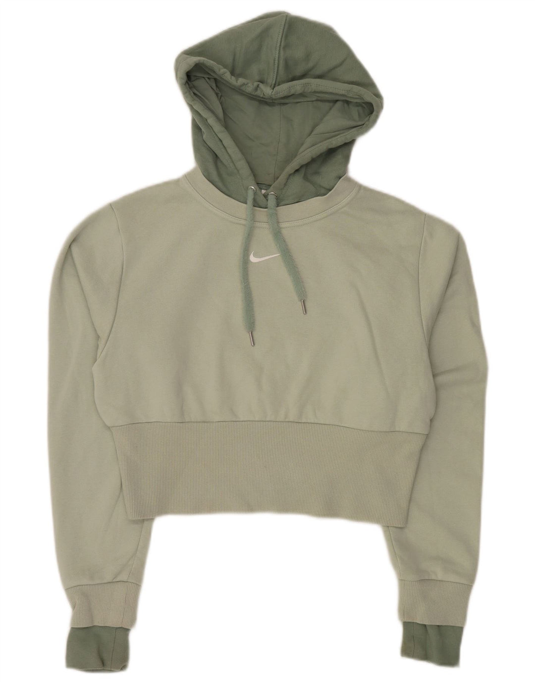 Nike Womens Crop Hoodie Jumper UK 10 Pequeno Verde Colourblock Algodão