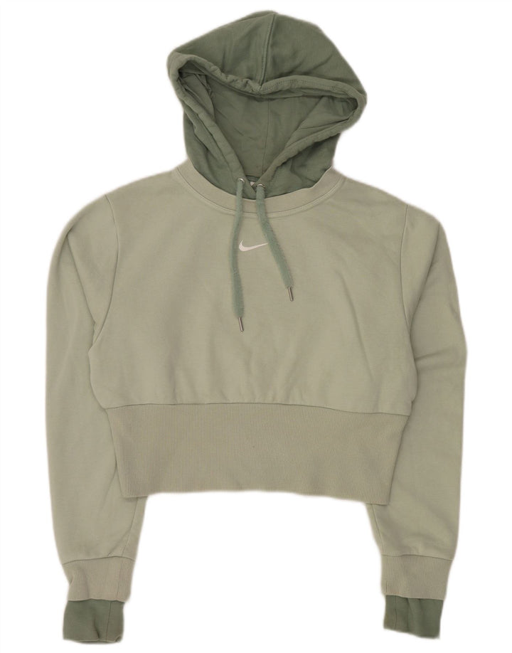 Nike Womens Crop Hoodie Jumper UK 10 Pequeno Verde Colourblock Algodão
