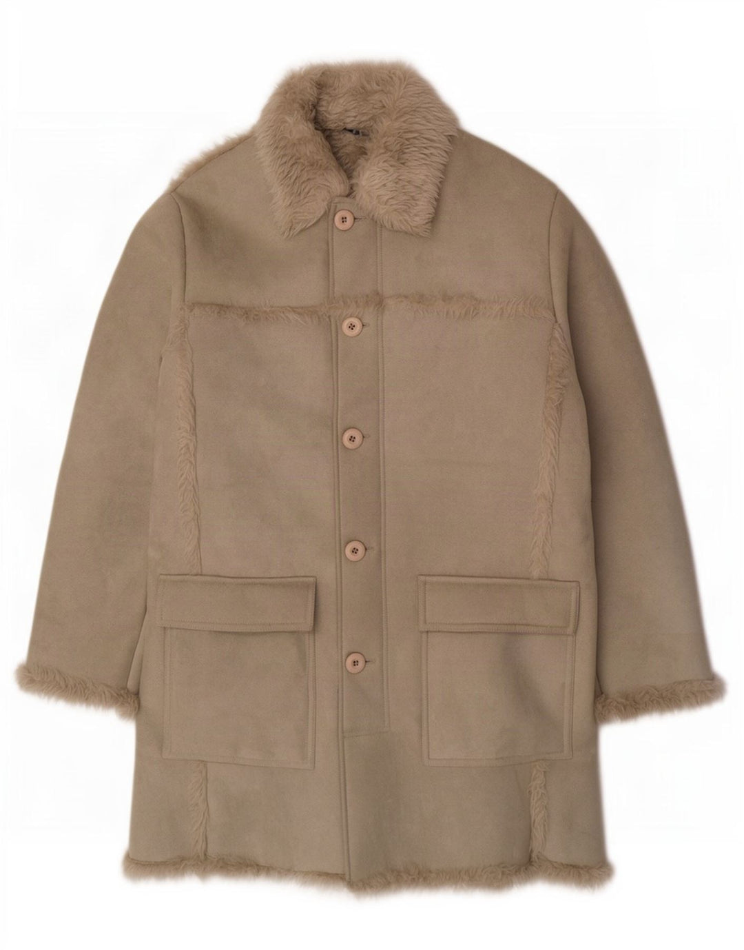 Sobretudo Sherpa Masculino Vintage Reino Unido 40 Poliéster Verde Grande