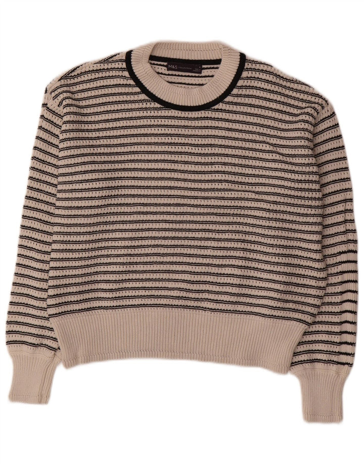 Suéter feminino Marks & Spencer com gola redonda UK 14 médio off white