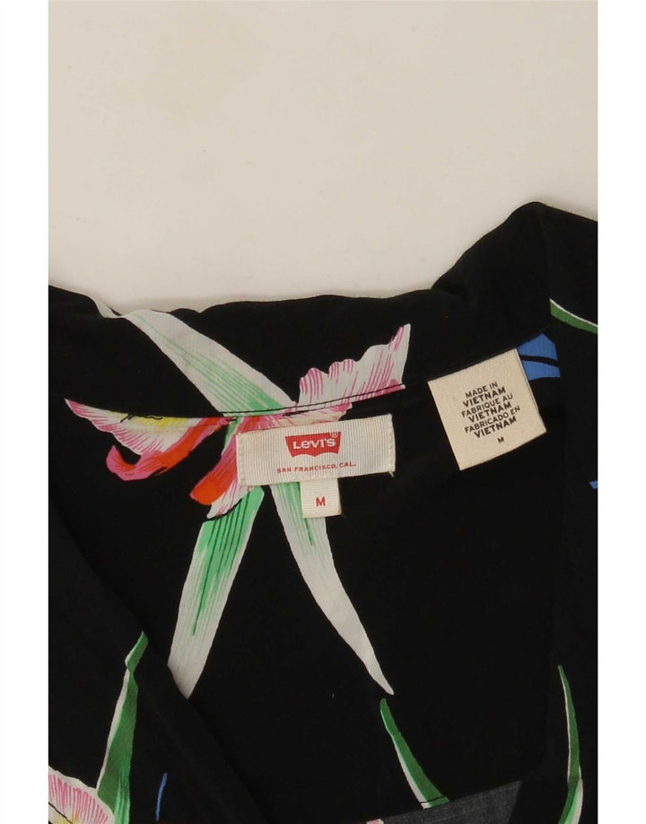 Blusa feminina Levi's manga curta oversized Reino Unido 14 médio preto floral