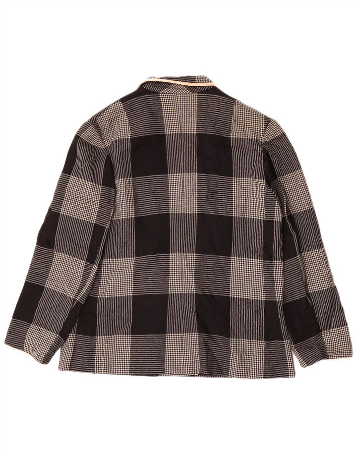 Jaqueta blazer feminina vintage com peito duplo UK 14 médio preto houndstooth