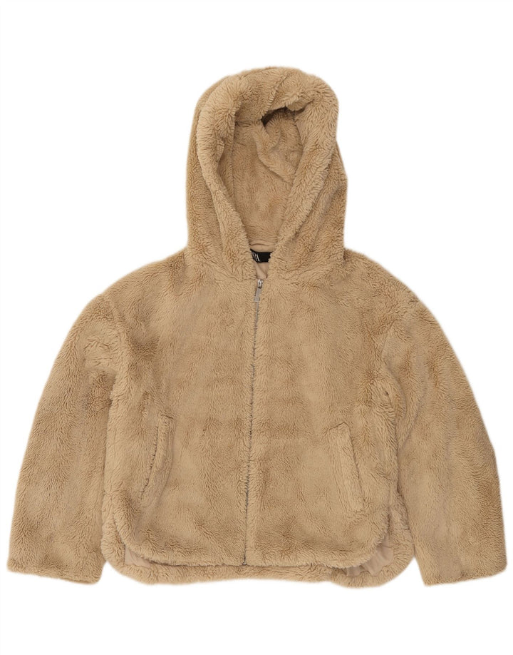 Jaqueta feminina Zara Teddy Bear com capuz de lã grande Reino Unido 10 pequena bege