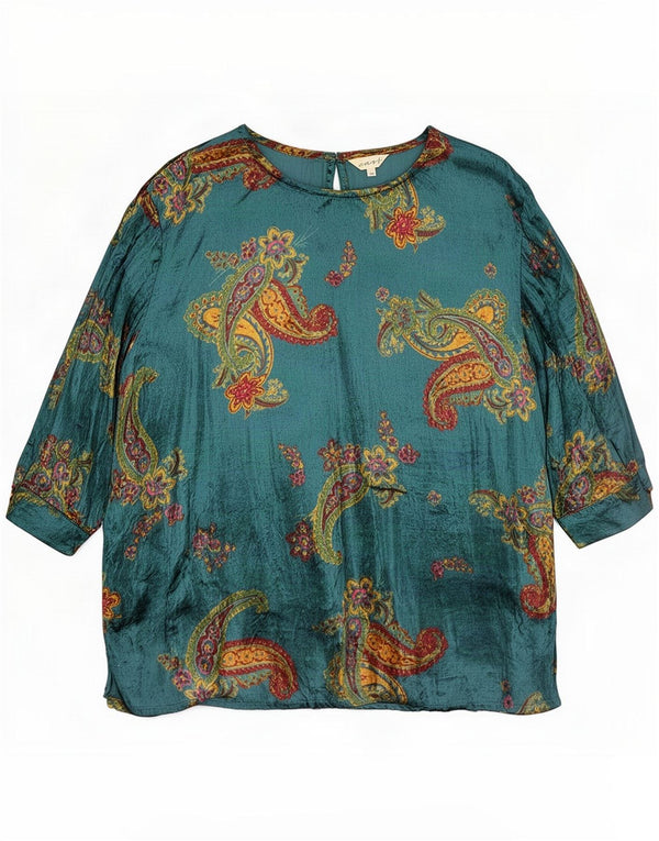 East Womens Oversized 3/4 Sleeve Blusa Top UK 18 XL Blue Paisley Viscose
