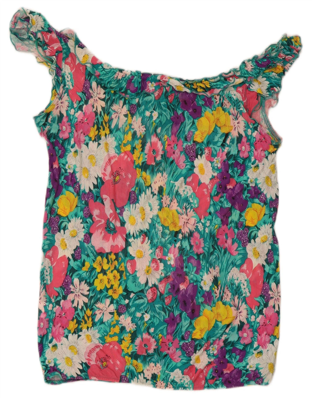 Zara Womens Off Ombro Top UK 10 Pequena Viscose Floral Multicolorida
