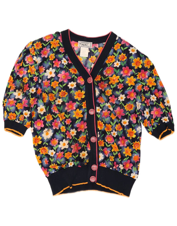 Top cardigã feminino Gibi Reino Unido 14 grande acetato floral azul marinho