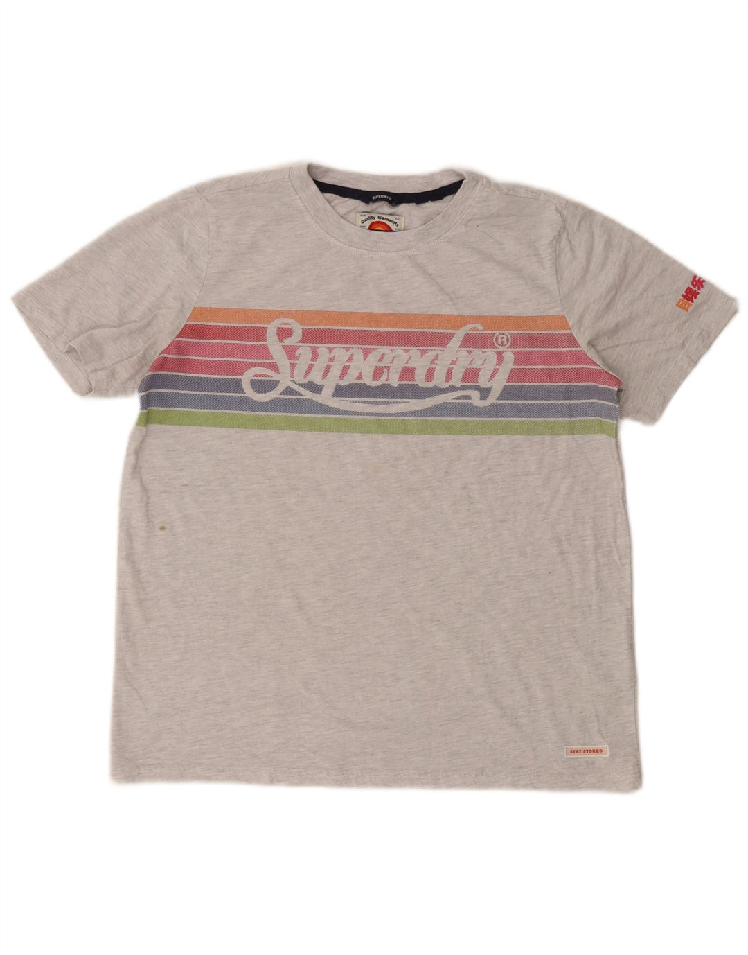 Camiseta feminina Superdry Crop Graphic UK 12 listrada cinza médio