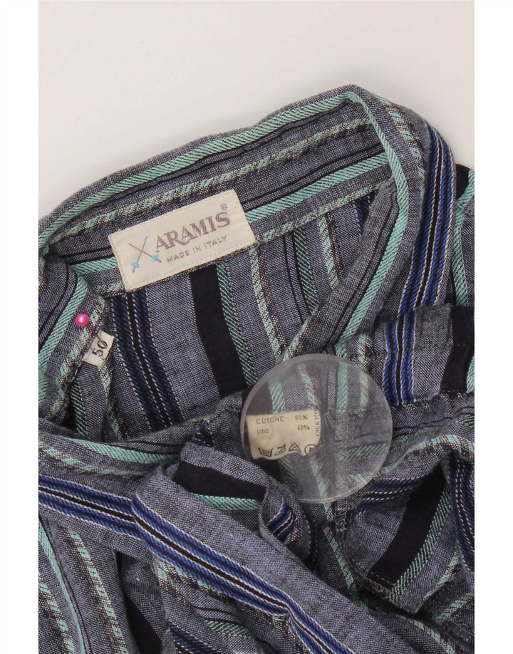 Camisa masculina de manga curta Aramis IT 50 algodão listrado azul médio