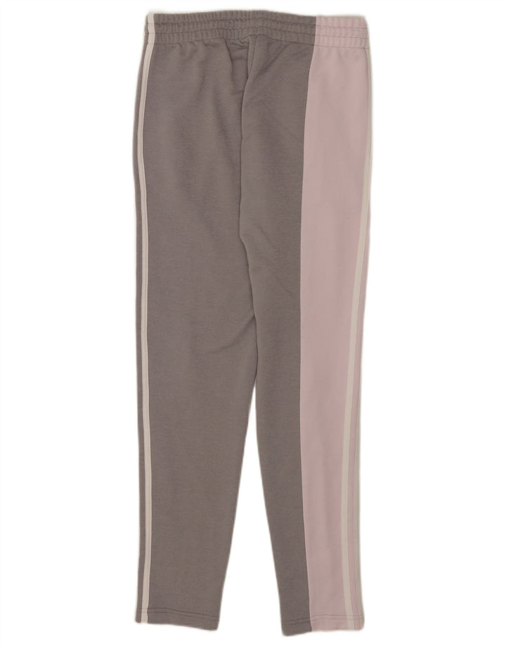Calça de treino feminina Adidas UK 8/10 pequena cinza colorblock poliéster