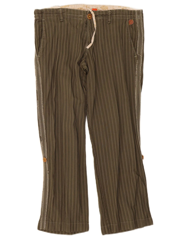 Calça chino reta feminina Hugo Boss W34 L27 listrada cáqui