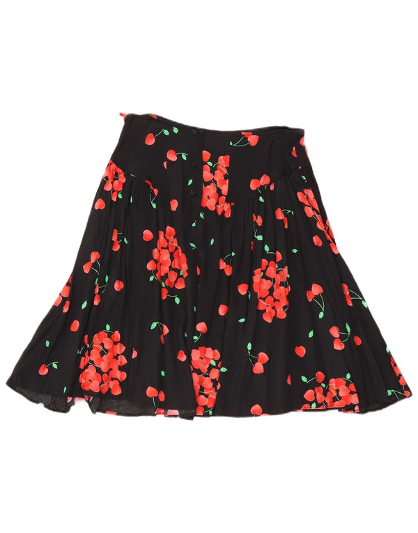 Saia feminina vintage cintura alta evasê IT 46 grande W29 viscose floral preta