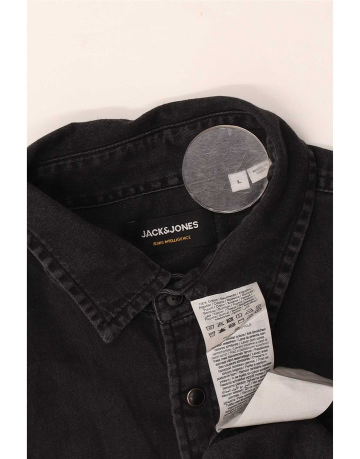 Camisa jeans masculina Jack & Jones grande algodão preto