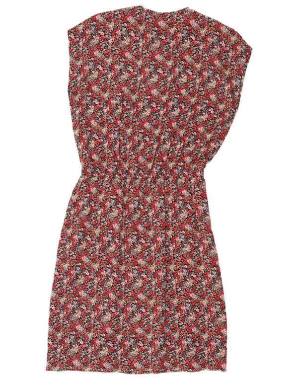 Vestido feminino vintage sem mangas com bainha UK 16 grande vermelho floral