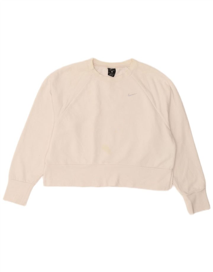Nike Womens Crop Sweatshirt Jumper UK 14 Médio Branco Poliéster