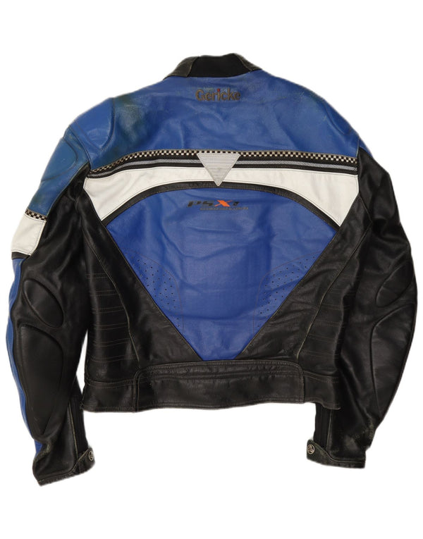 Jaqueta masculina de couro Hein Gericke Moto Racer tamanho 54 XL azul colorblock