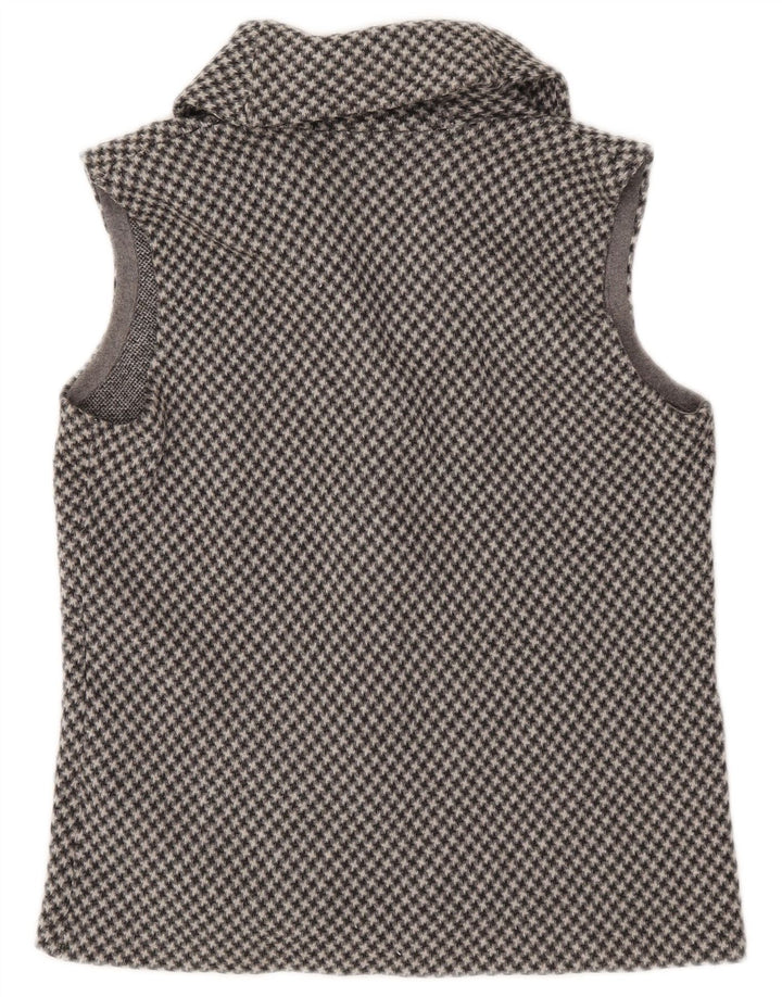 Cardigã feminino sem mangas Chaps UK 14 algodão houndstooth cinza médio
