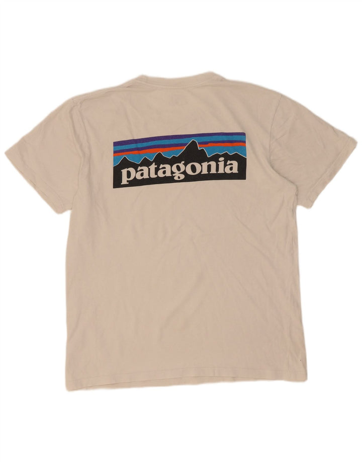 Camiseta masculina Patagonia Regular Fit gráfica top médio algodão branco